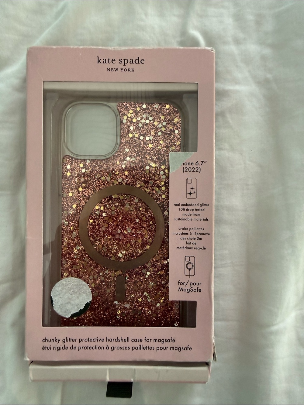 kate spade Rose Gold Chunky Glitter MagSafe iPhone Case